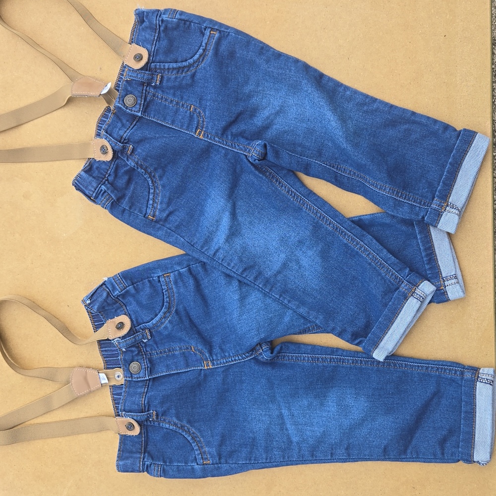 Set of 2 Blue Jeans with Detachable/Adjustable Suspenders